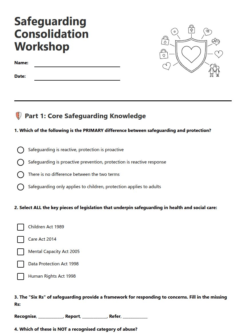 Safeguarding Consolidation Workshop worksheet preview