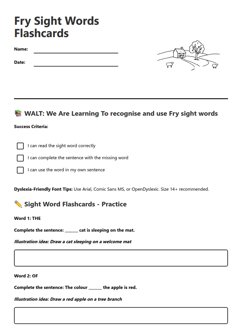 Fry Sight Words Flashcards