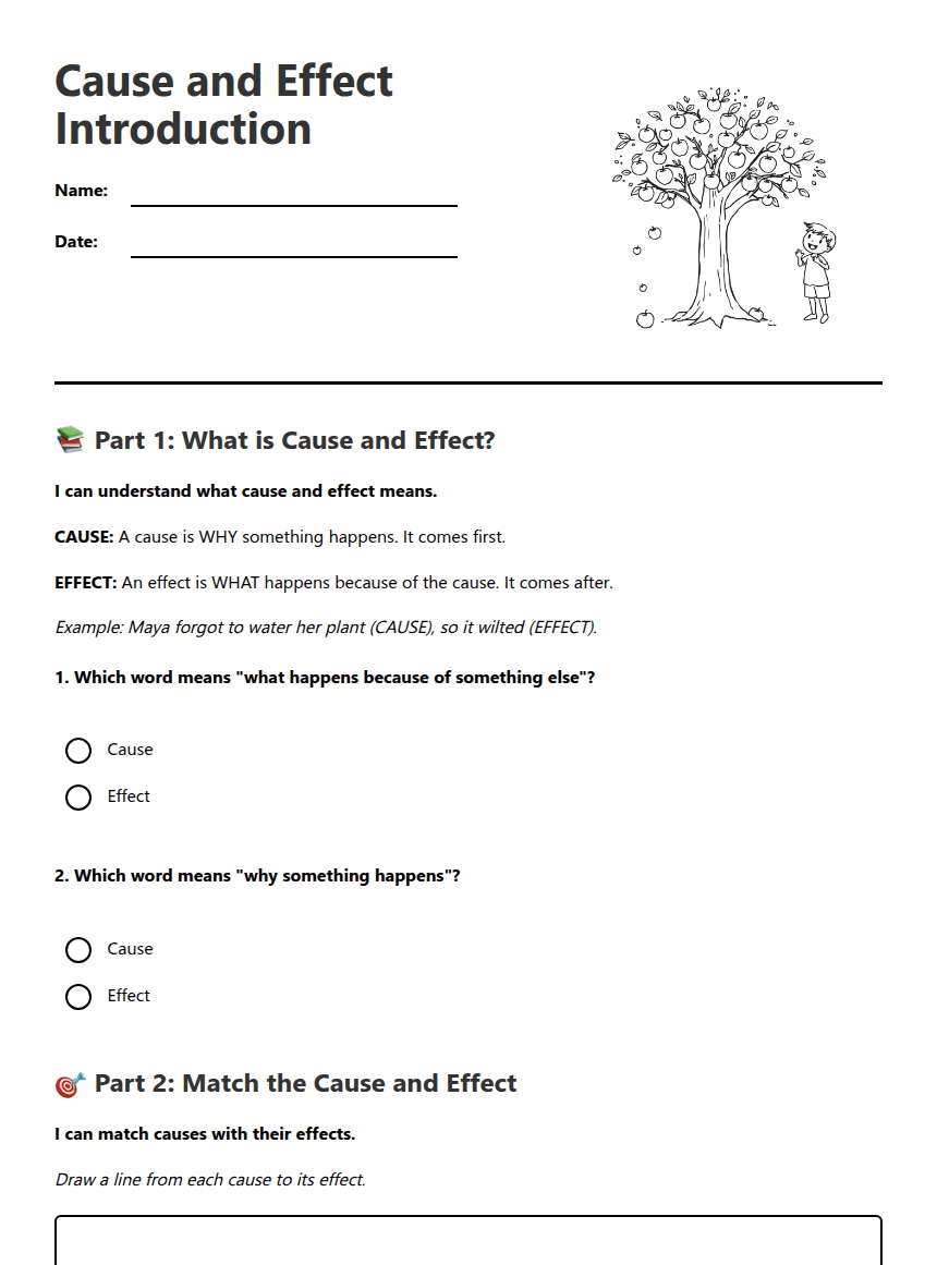 Cause and Effect Introduction worksheet preview