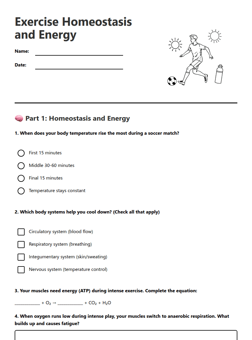 Exercise Homeostasis and Energy worksheet preview