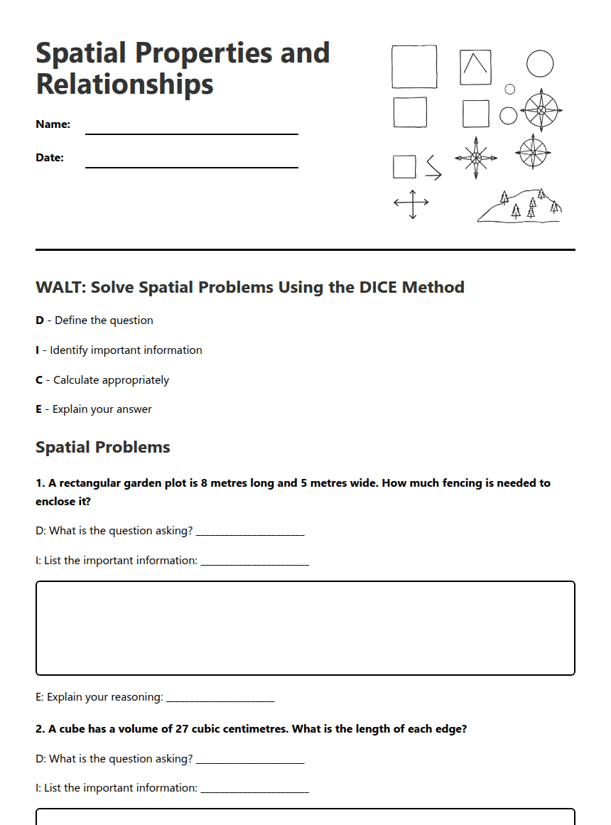 Spatial Properties and Relationships worksheet preview