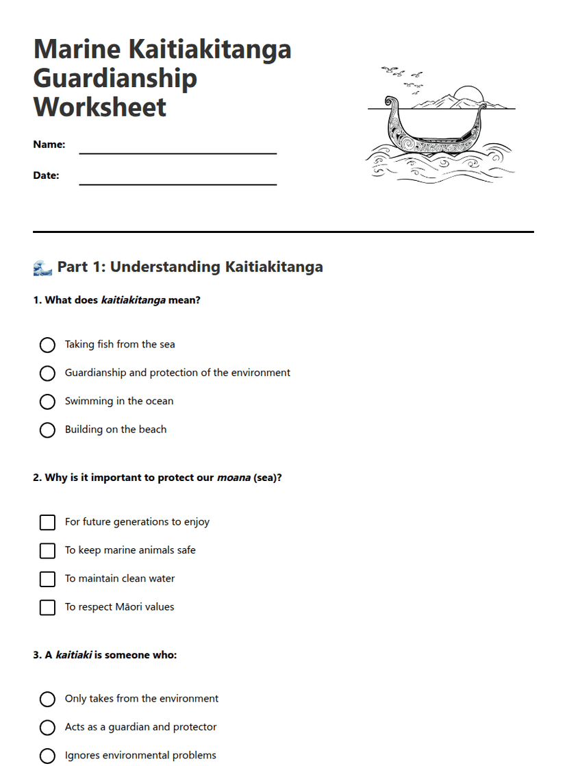 Marine Kaitiakitanga Guardianship Worksheet