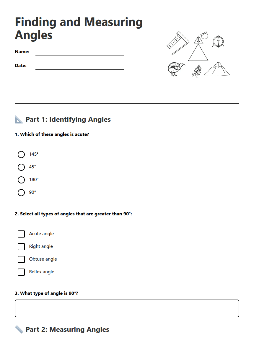 Finding and Measuring Angles worksheet preview