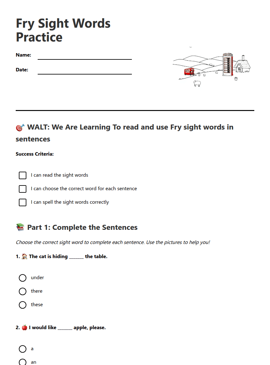 Fry Sight Words Practice worksheet preview