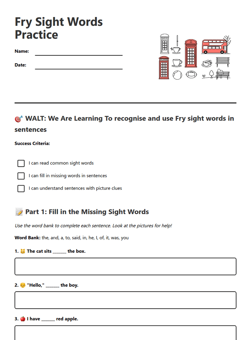 Fry Sight Words Practice