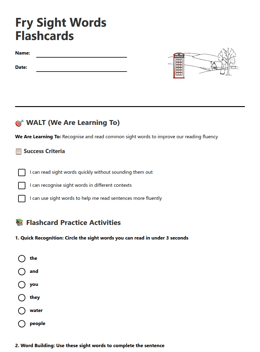 Fry Sight Words Flashcards worksheet preview