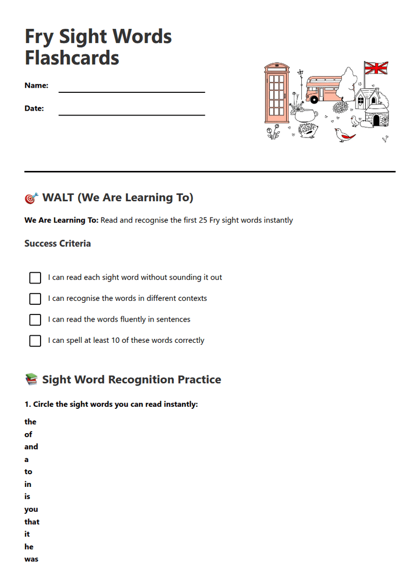 Fry Sight Words Flashcards