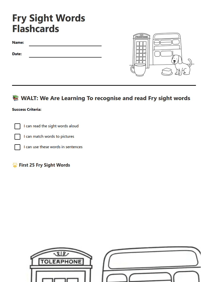Fry Sight Words Flashcards