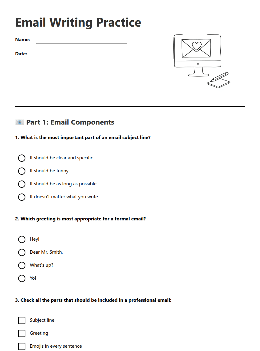Email Writing Practice worksheet preview