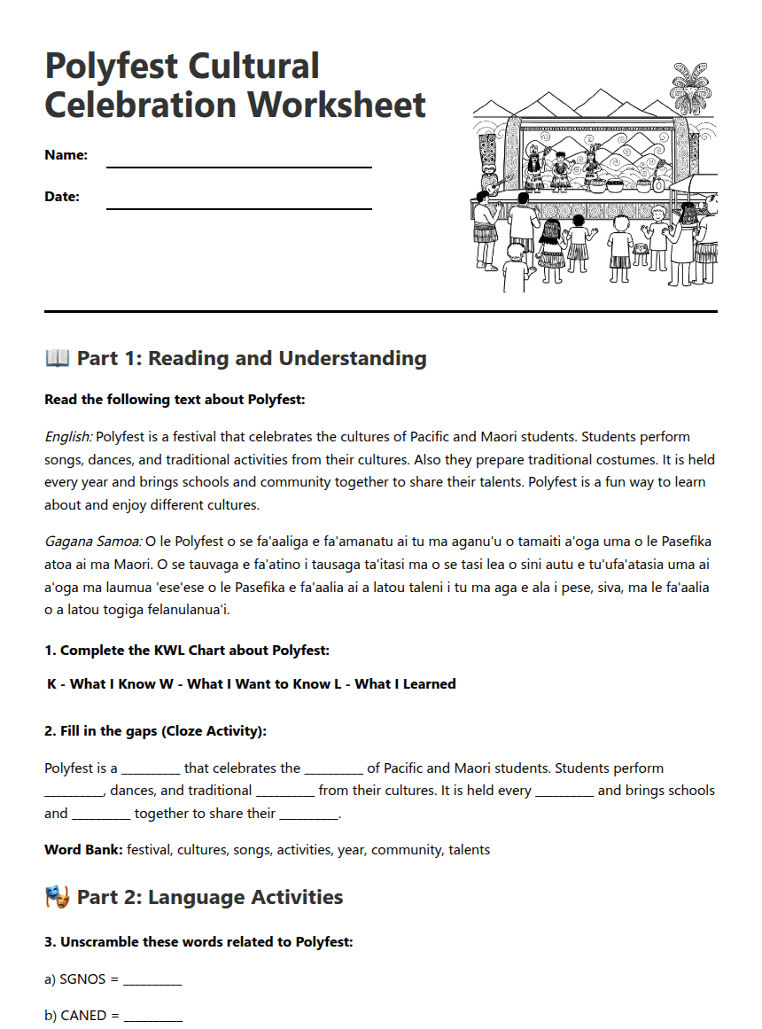 Polyfest Cultural Celebration Worksheet worksheet preview