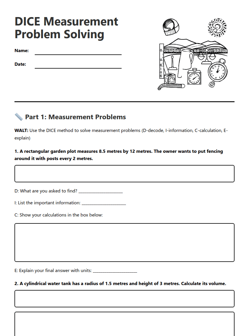 DICE Measurement Problem Solving worksheet preview
