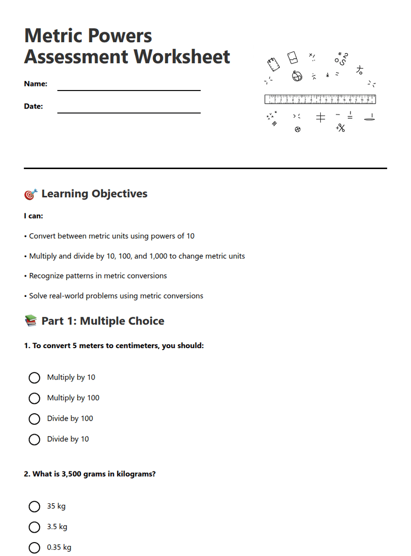 Metric Powers Assessment Worksheet