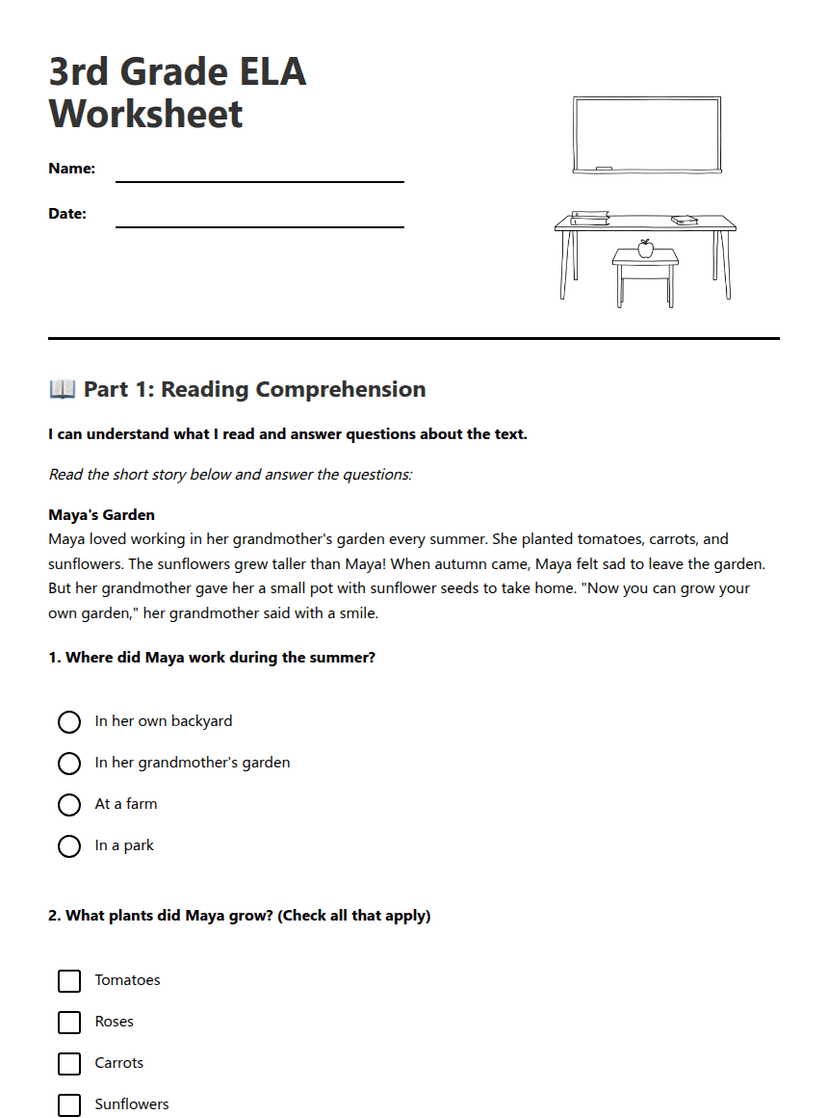 3rd Grade ELA Worksheet