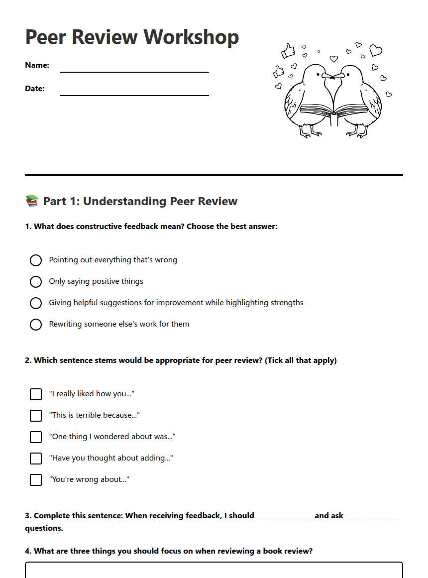 Peer Review Workshop worksheet preview