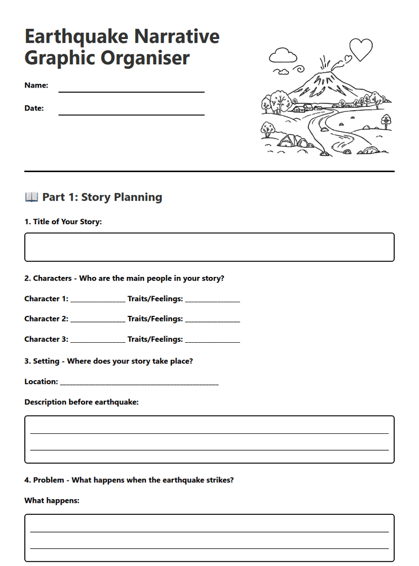 Earthquake Narrative Graphic Organiser
