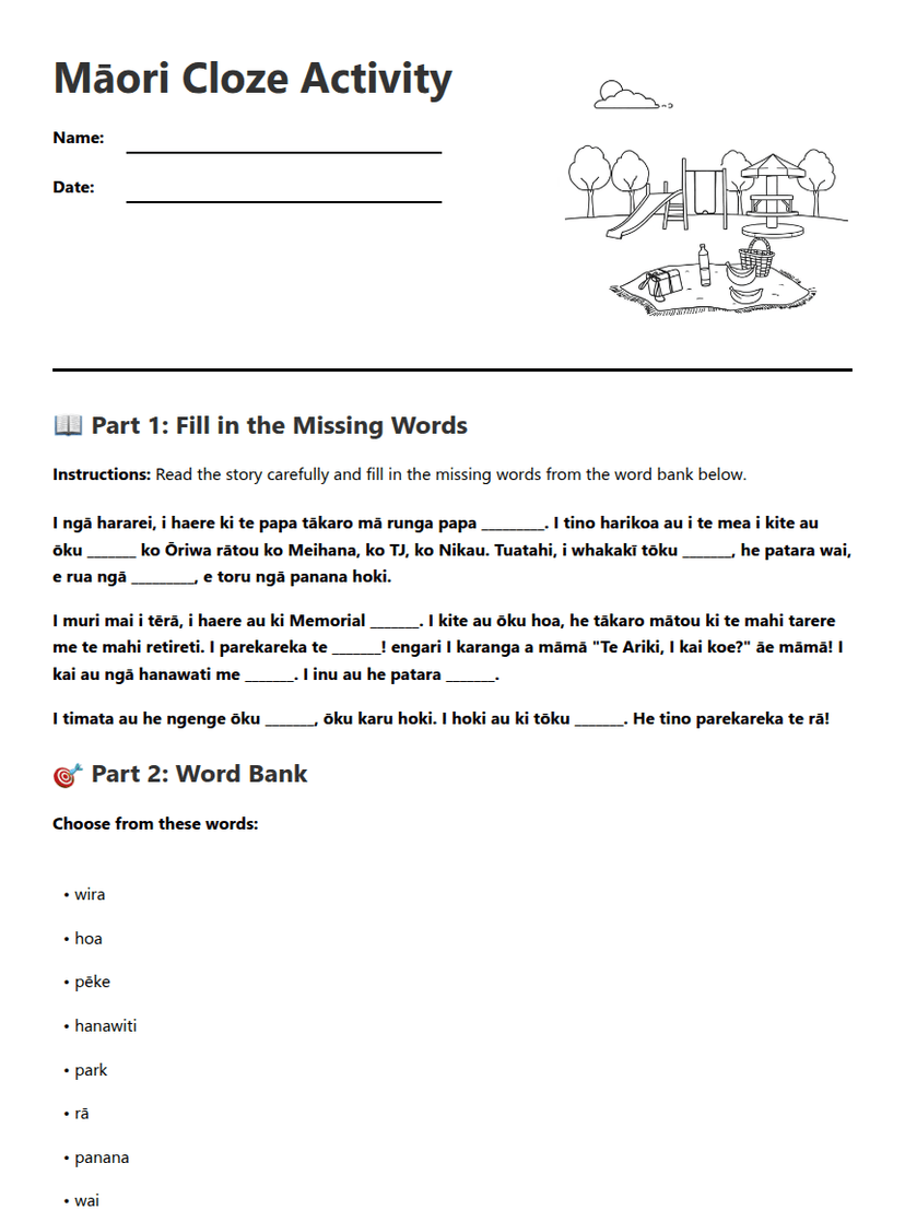 Māori Cloze Activity