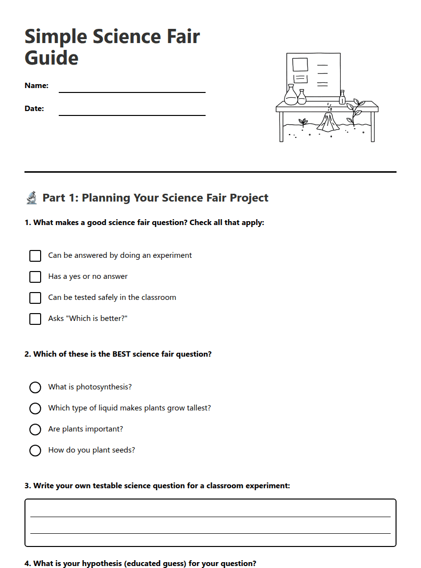 Simple Science Fair Guide worksheet preview