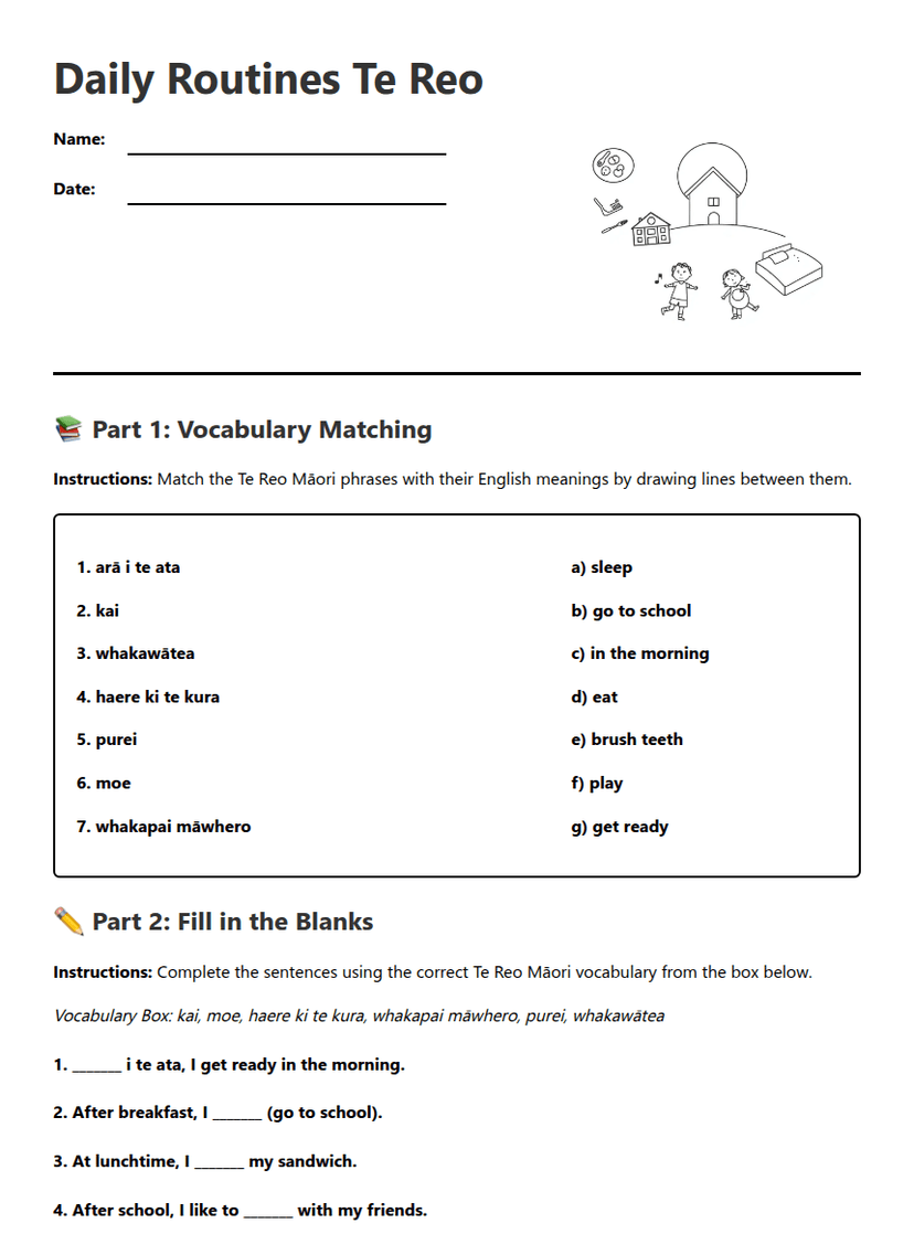 Daily Routines Te Reo