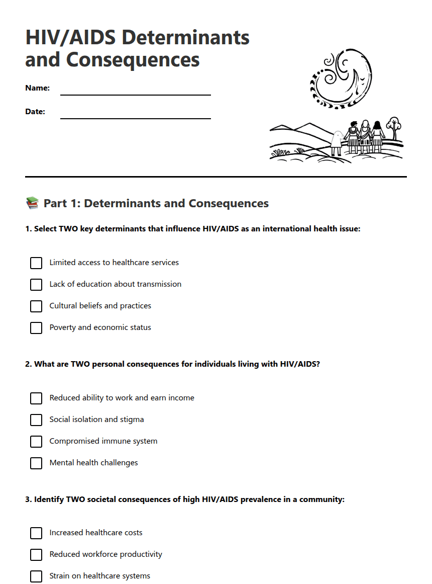 HIV/AIDS Determinants and Consequences worksheet preview