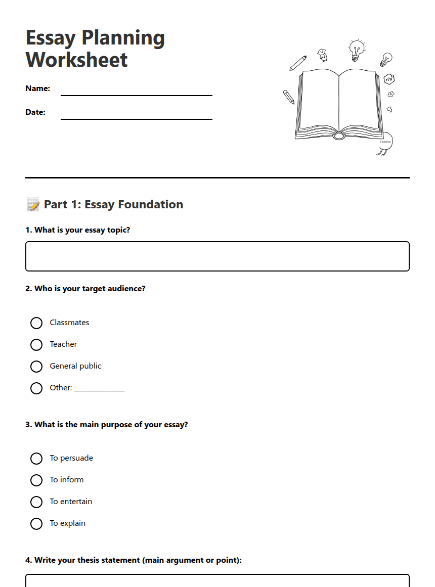 Essay Planning Worksheet worksheet preview
