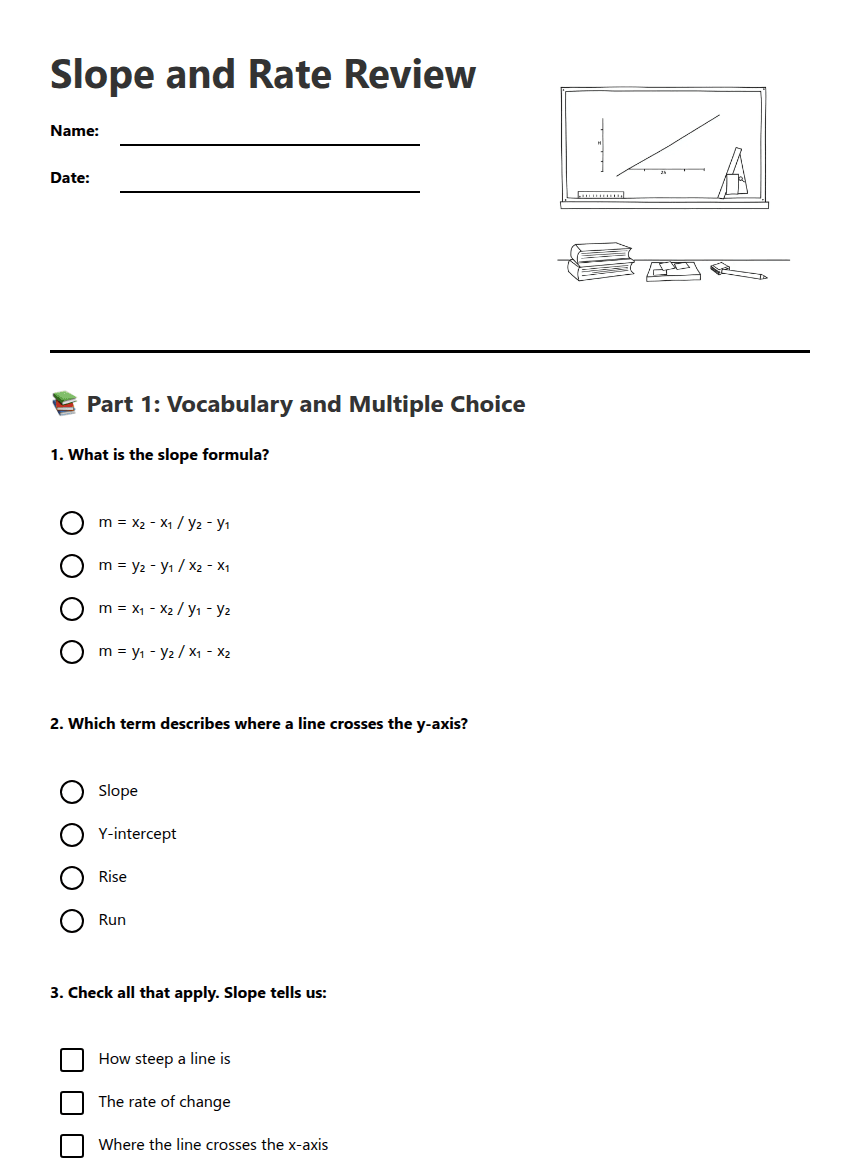 Slope and Rate Review worksheet preview