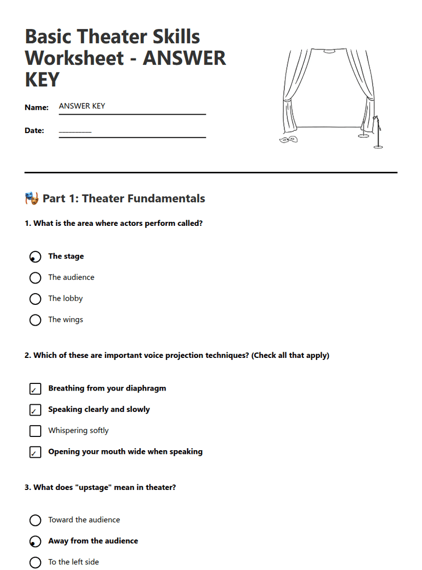 Basic Theater Skills Worksheet