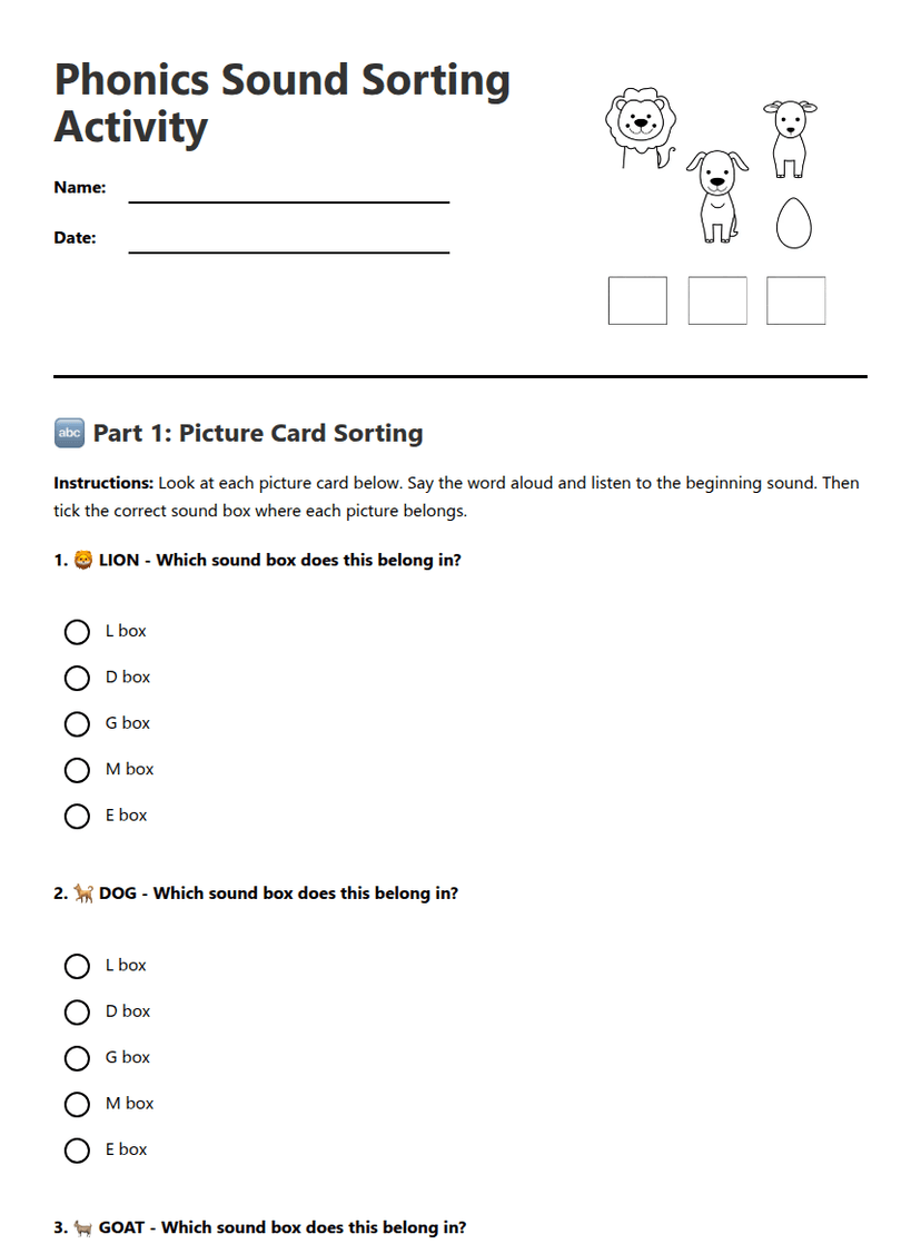 Phonics Sound Sorting Activity