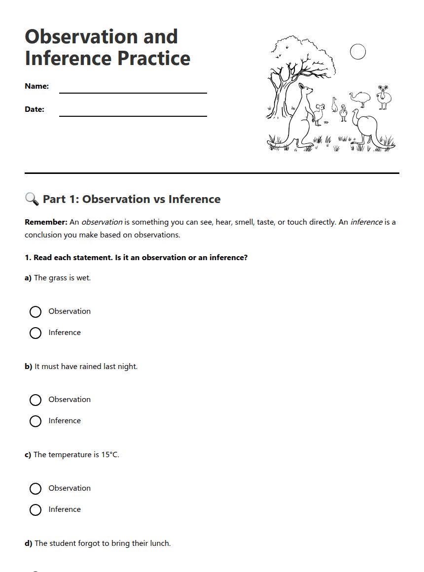 Observation and Inference Practice worksheet preview