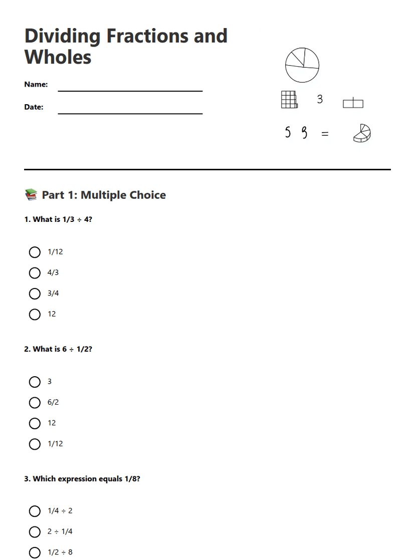 Dividing Fractions and Wholes