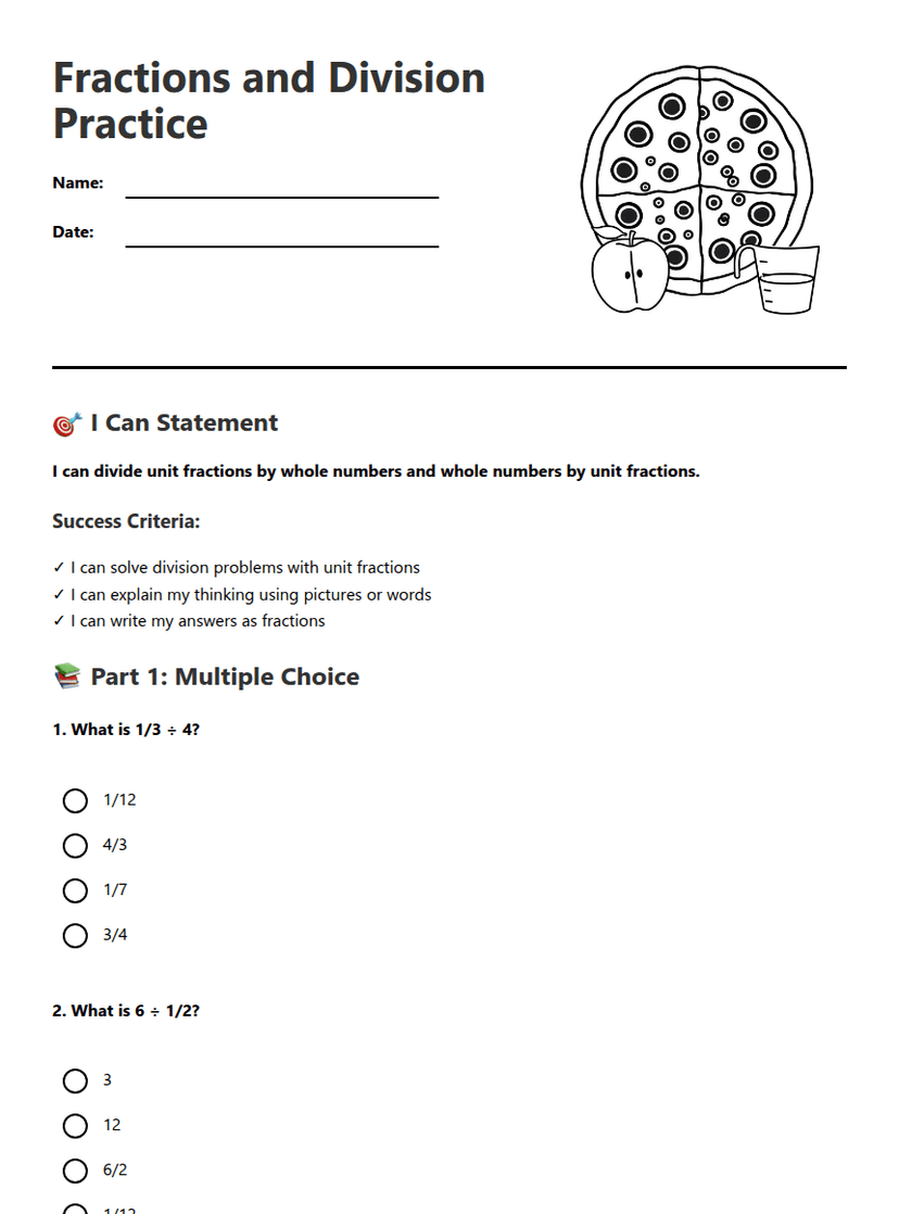 Fractions and Division Practice