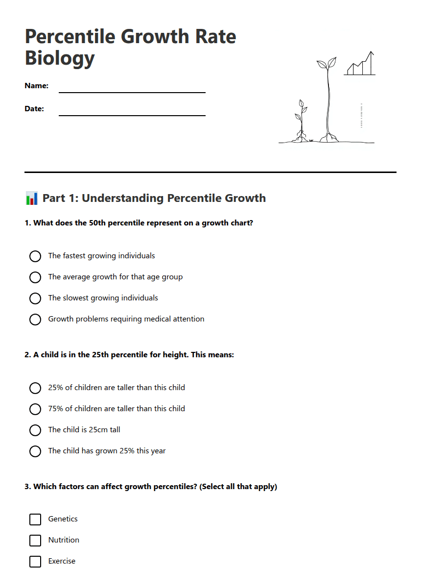 Percentile Growth Rate Biology worksheet preview