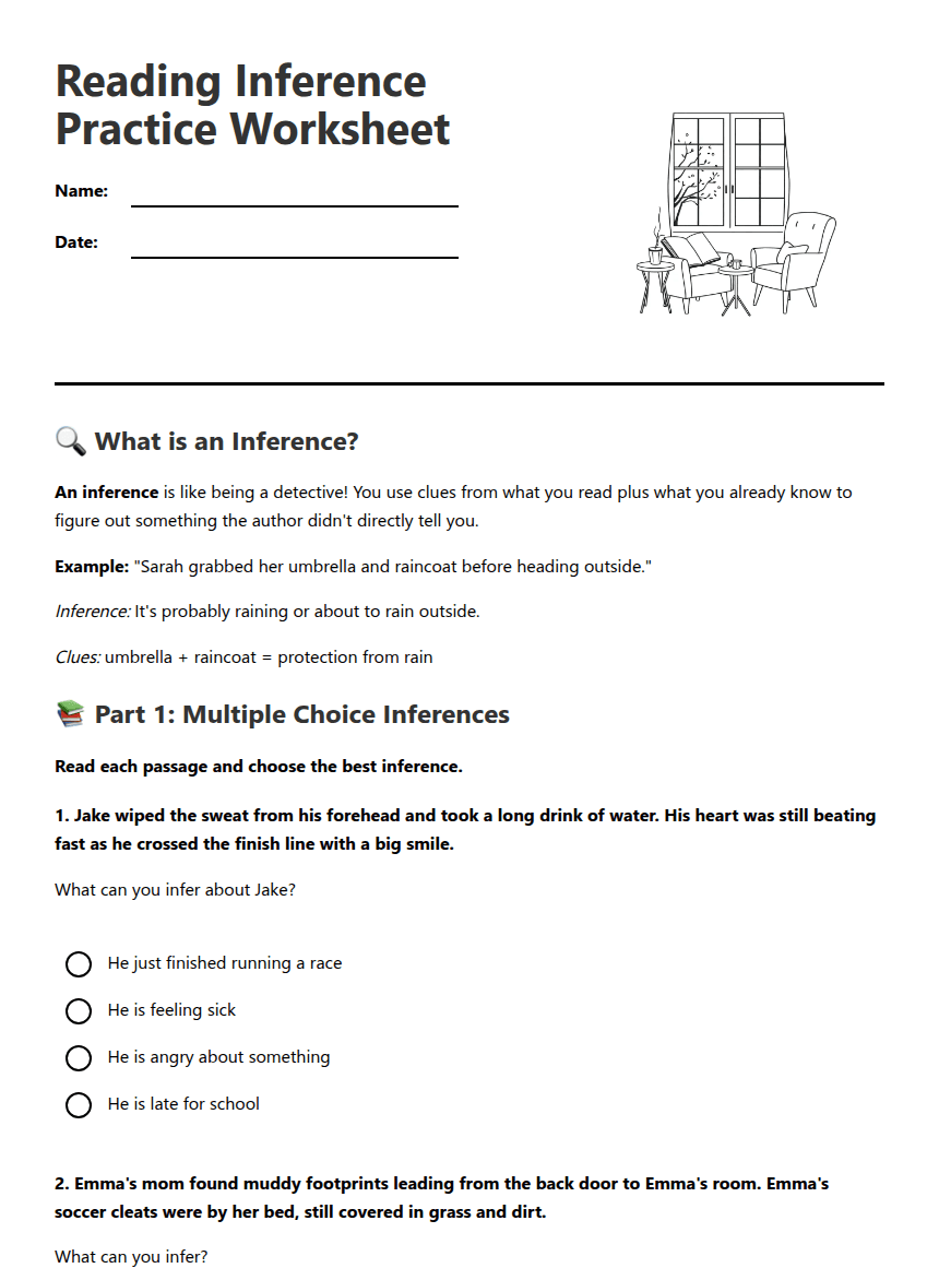 Reading Inference Practice Worksheet worksheet preview