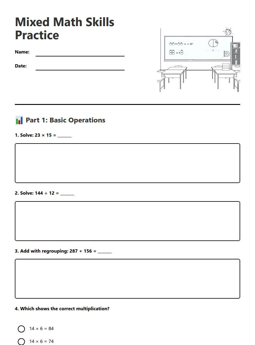 Mixed Math Skills Practice worksheet preview