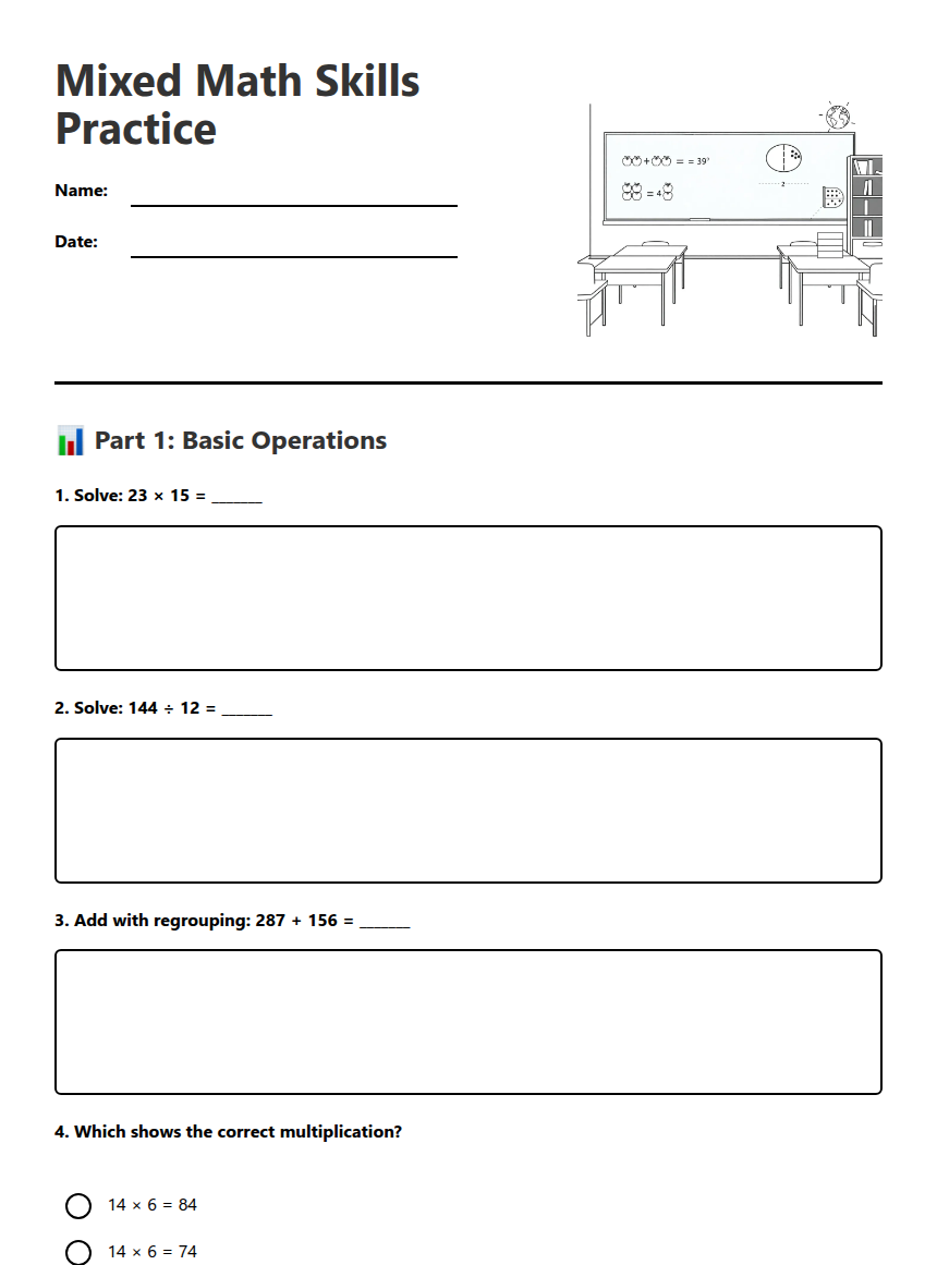 Mixed Math Skills Practice