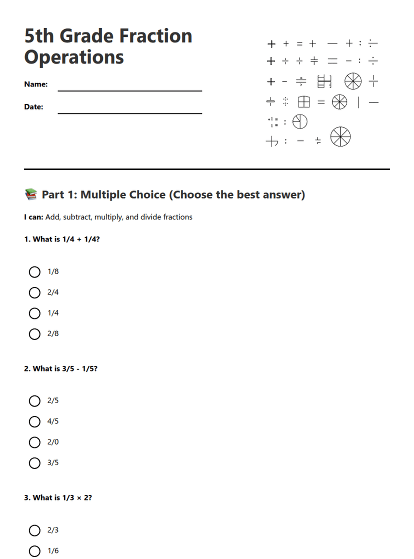 5th Grade Fraction Operations