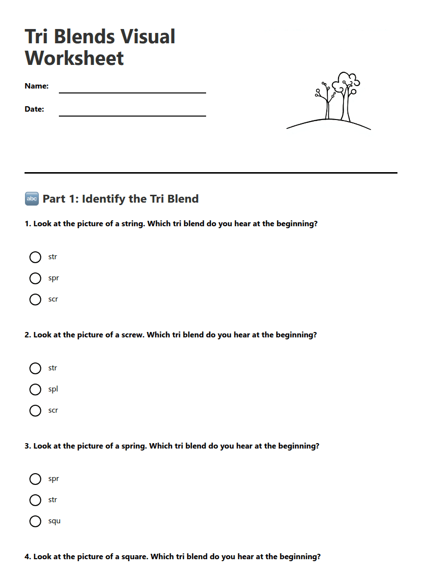 Tri Blends Visual Worksheet worksheet preview