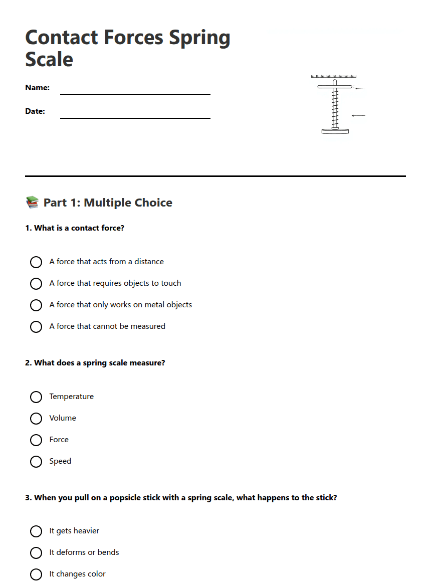 Contact Forces Spring Scale worksheet preview