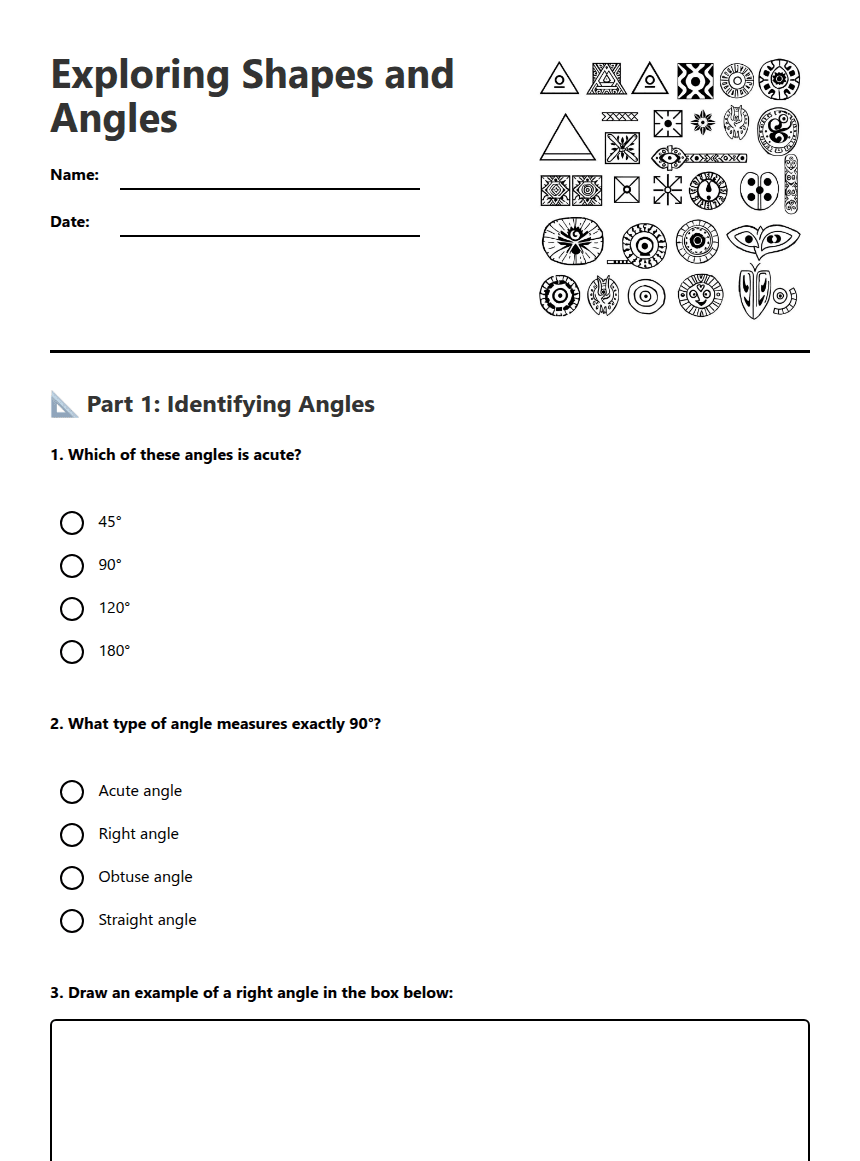 Exploring Shapes and Angles worksheet preview