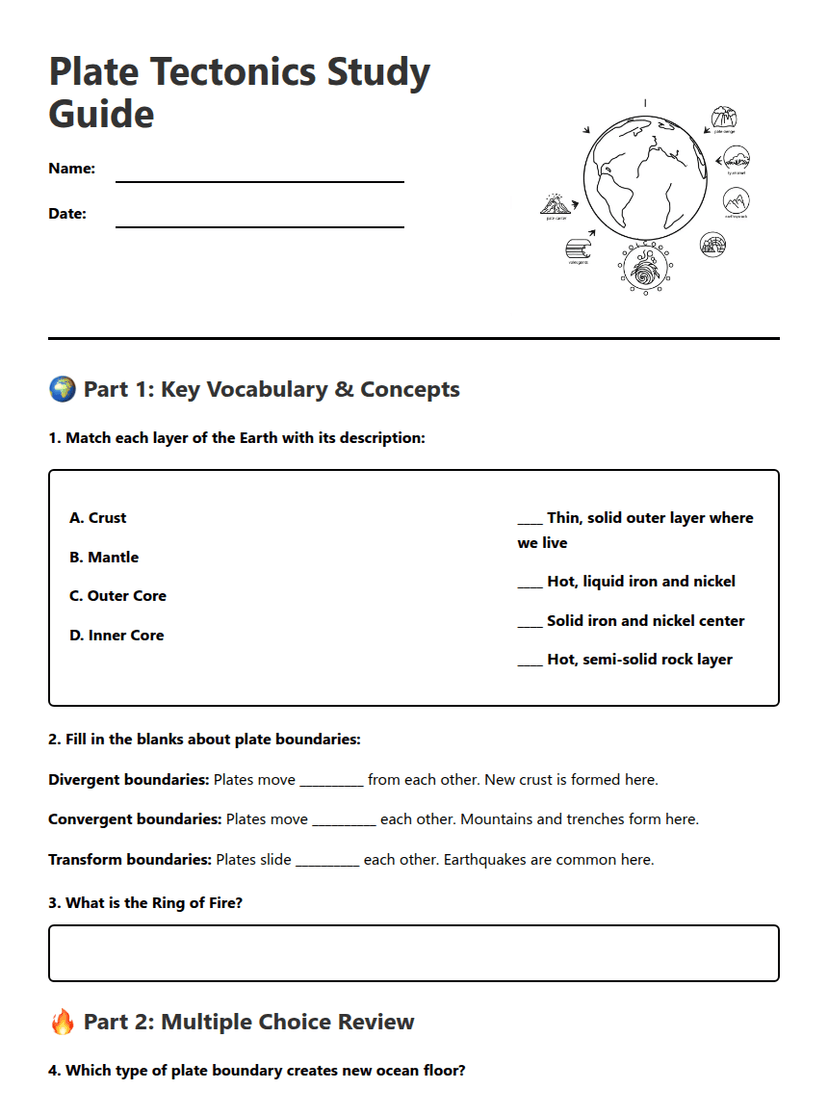 Plate Tectonics Study Guide