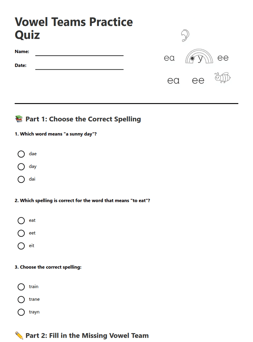 Vowel Teams Practice Quiz