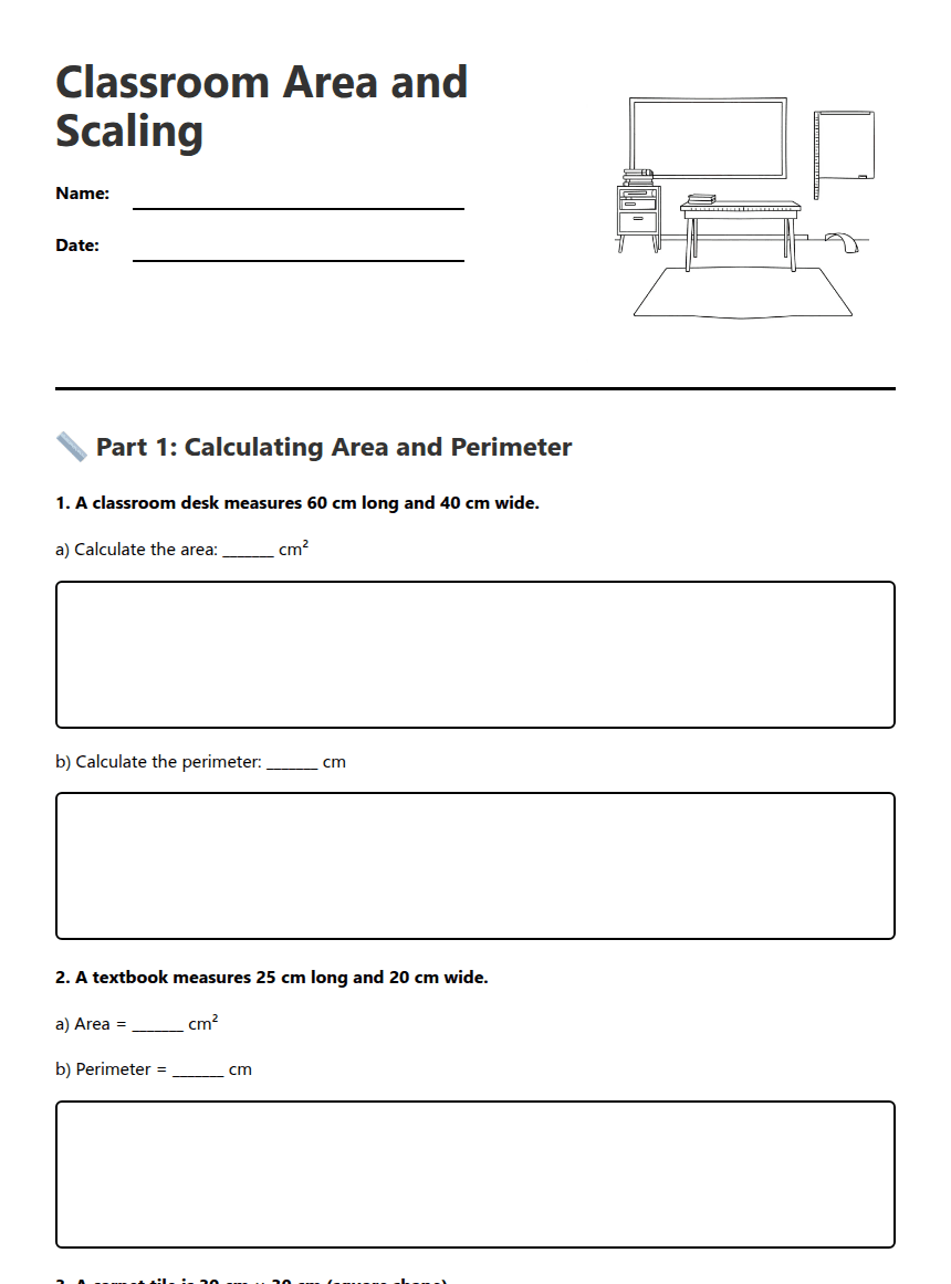Classroom Area and Scaling worksheet preview