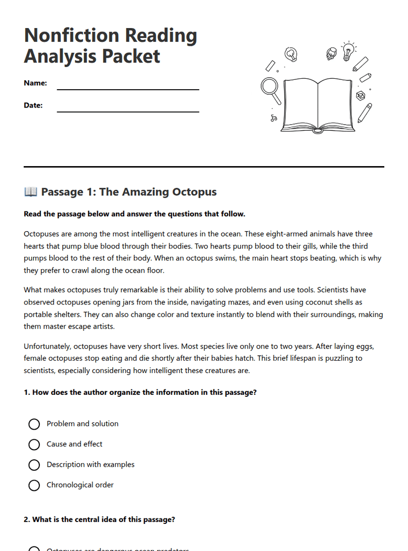 Nonfiction Reading Analysis Packet