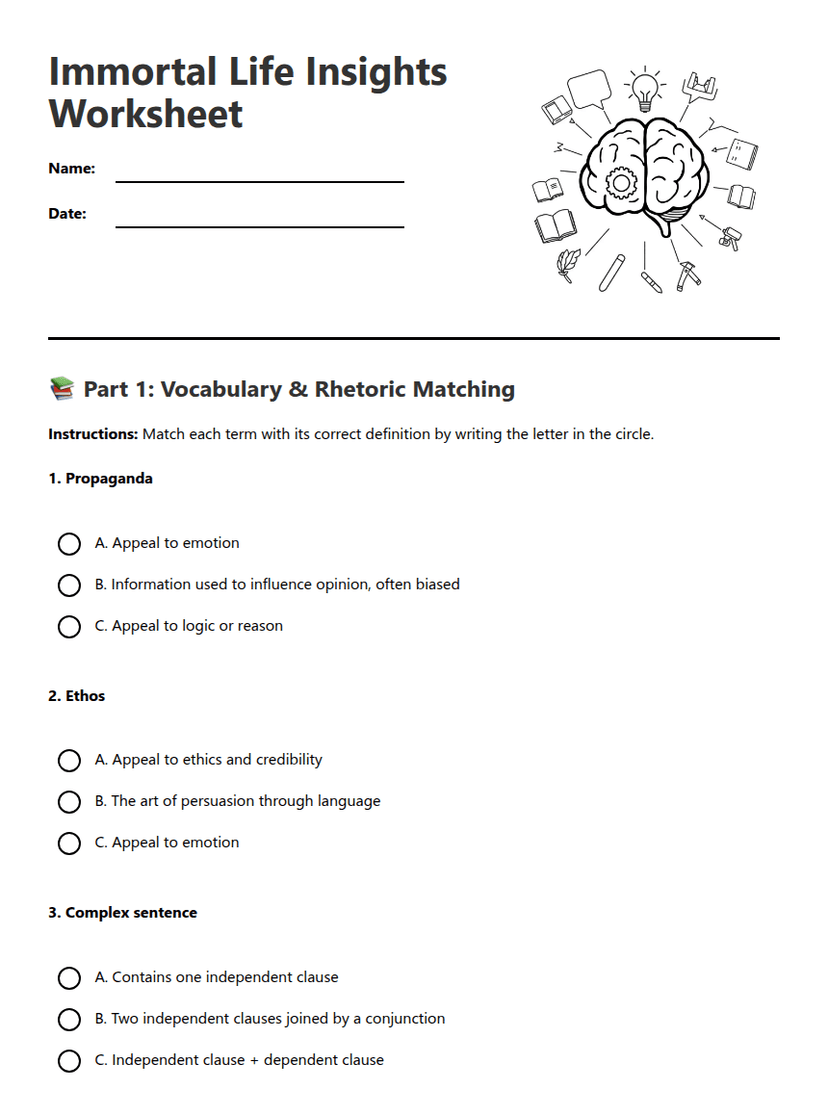 Immortal Life Insights Worksheet