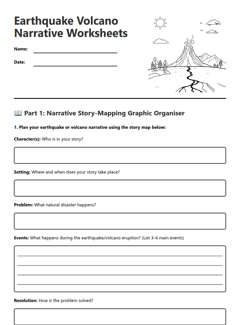 Earthquake Volcano Narrative Worksheets