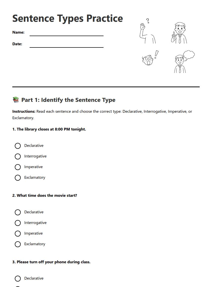 Sentence Types Practice worksheet preview
