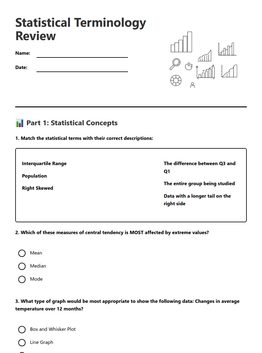 Statistical Terminology Review worksheet preview
