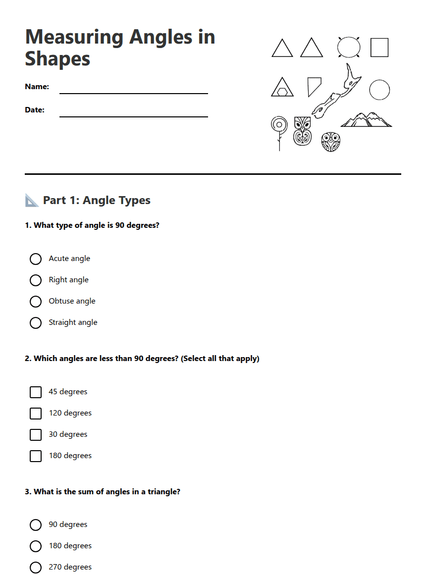 Measuring Angles in Shapes worksheet preview