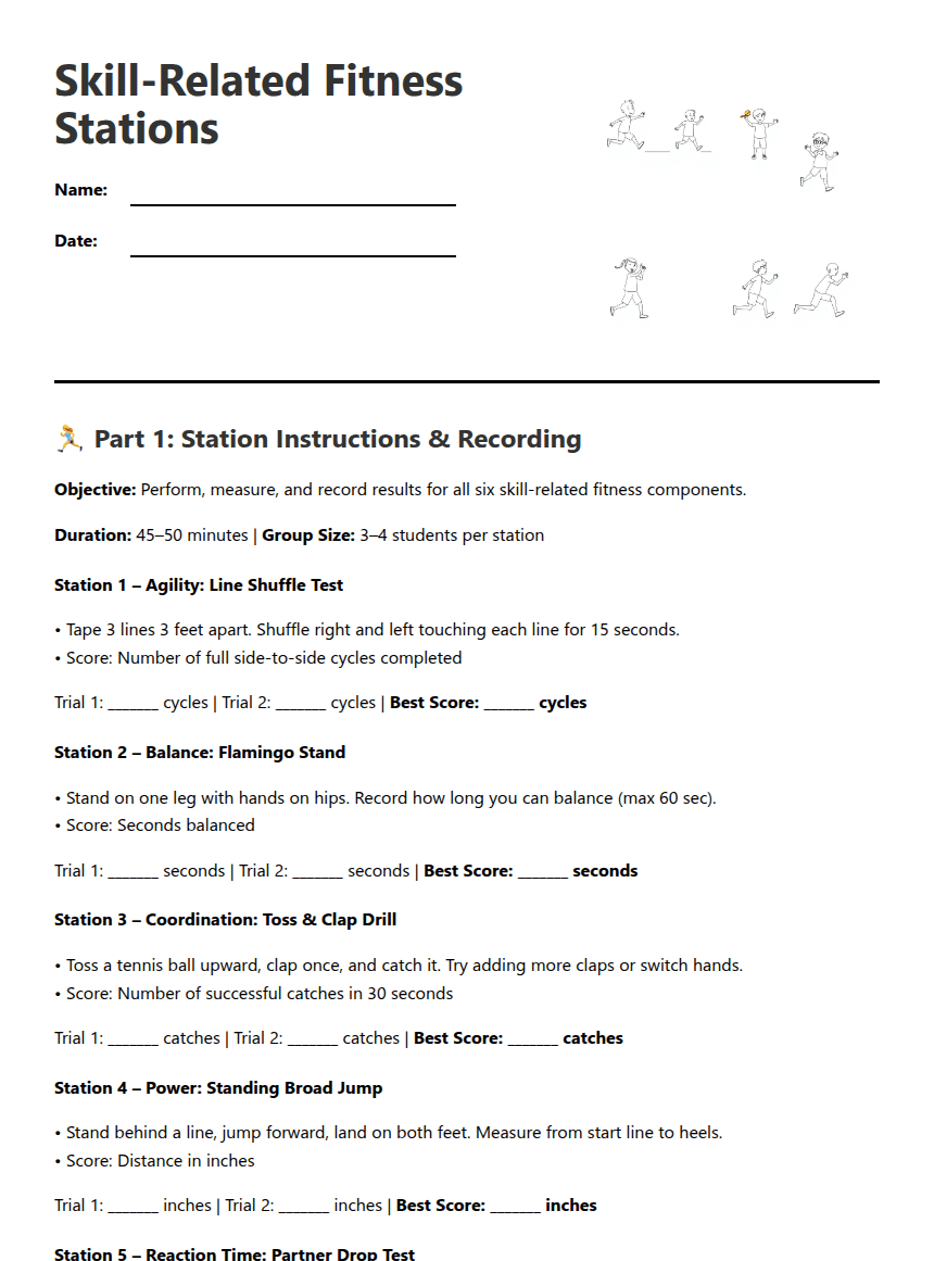 Skill-Related Fitness Stations worksheet preview