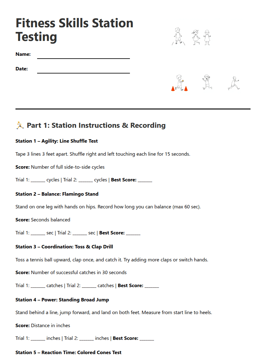 Fitness Skills Station Testing worksheet preview