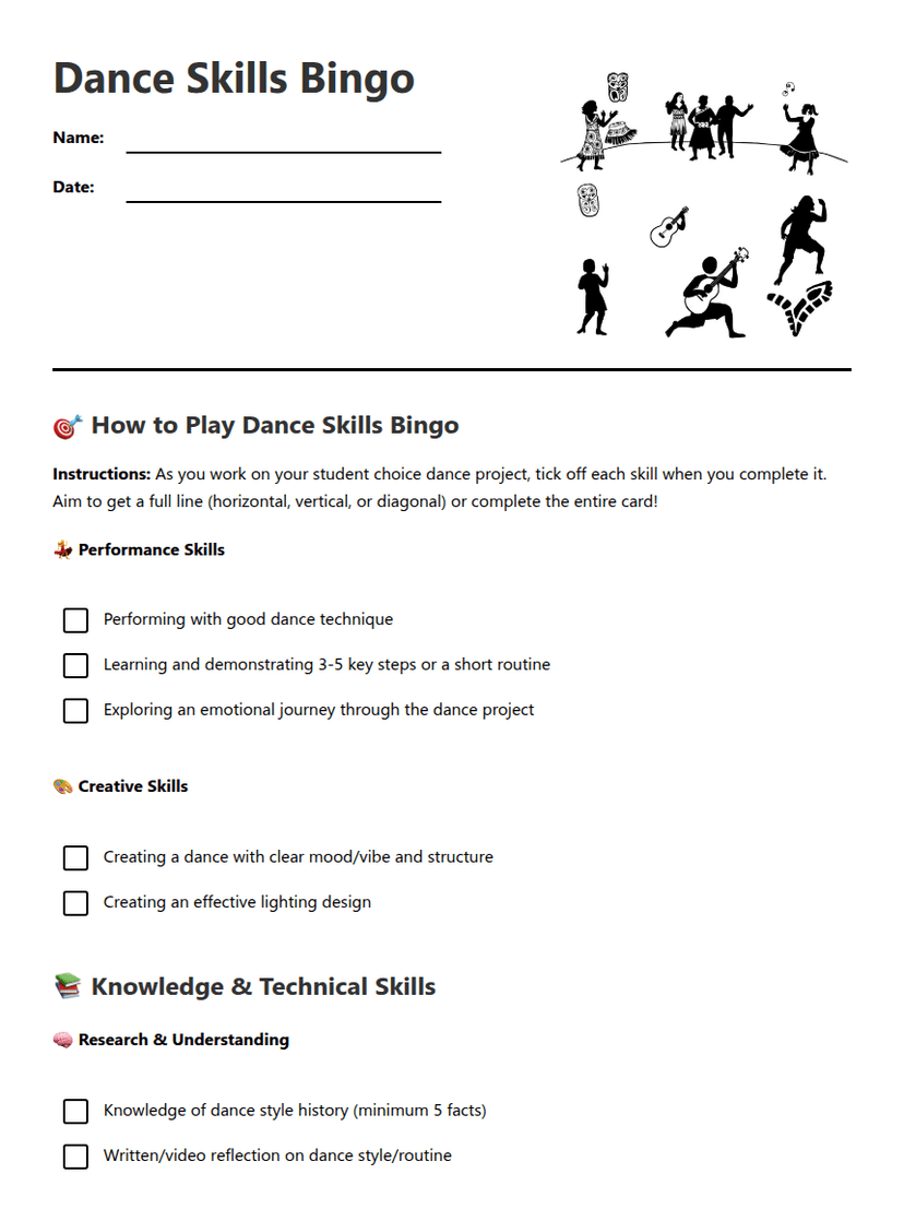Dance Skills Bingo